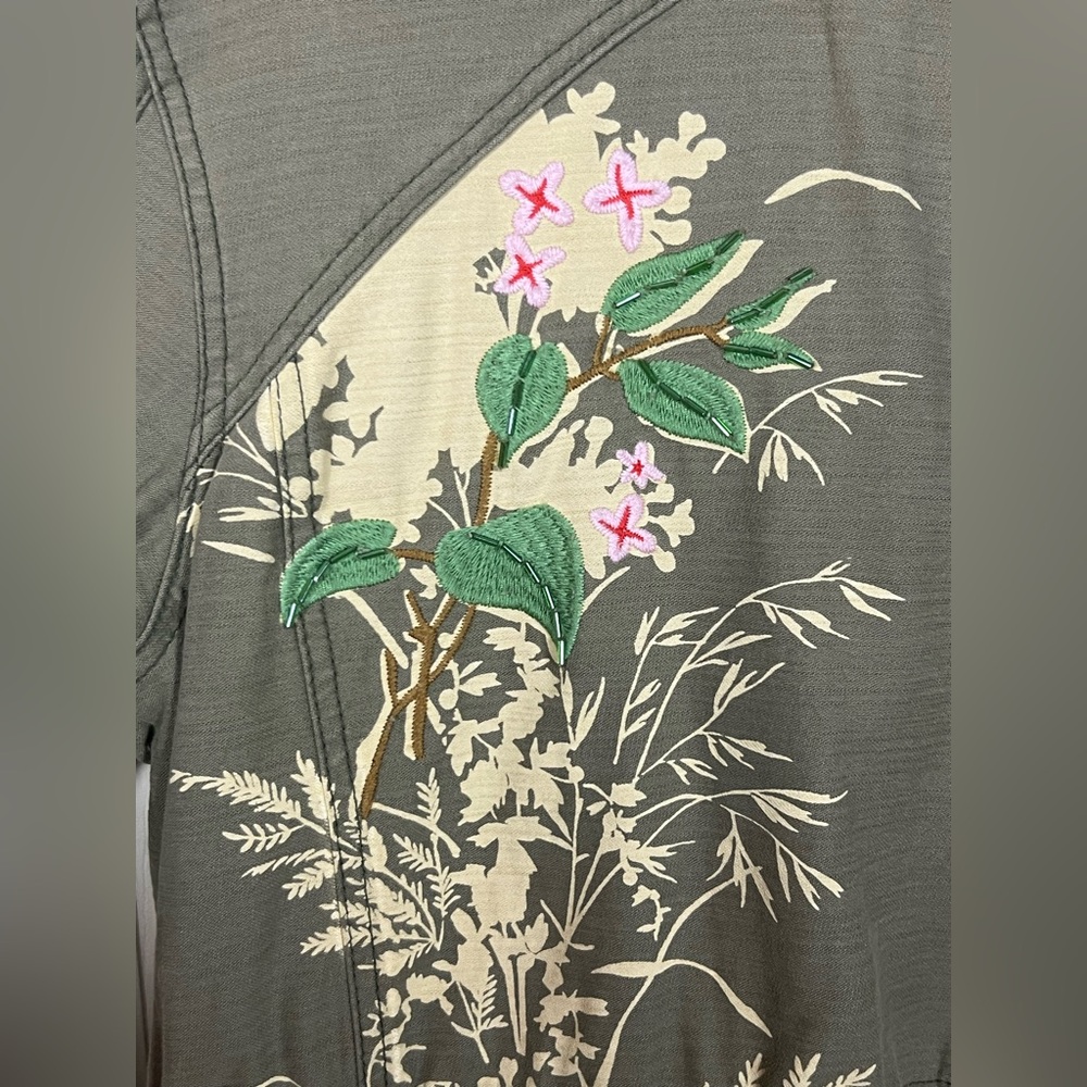 Anthropologie Embroidered Olive Utility Jacket - spring jacket lightweight S - L - Picture 6 of 9